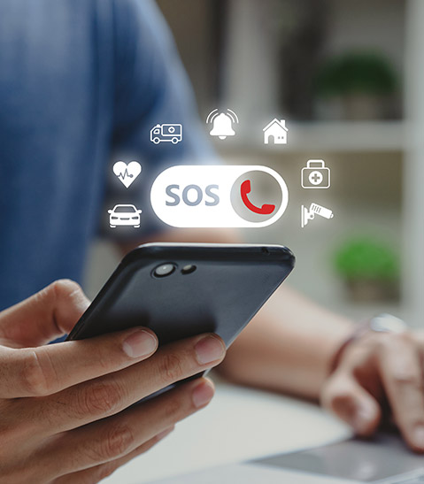 Man usiMan using Smart Phone with Emergency app, Hand touch mobile phone and call for help, Technology concept.ng Smart Phone with Emergency app.