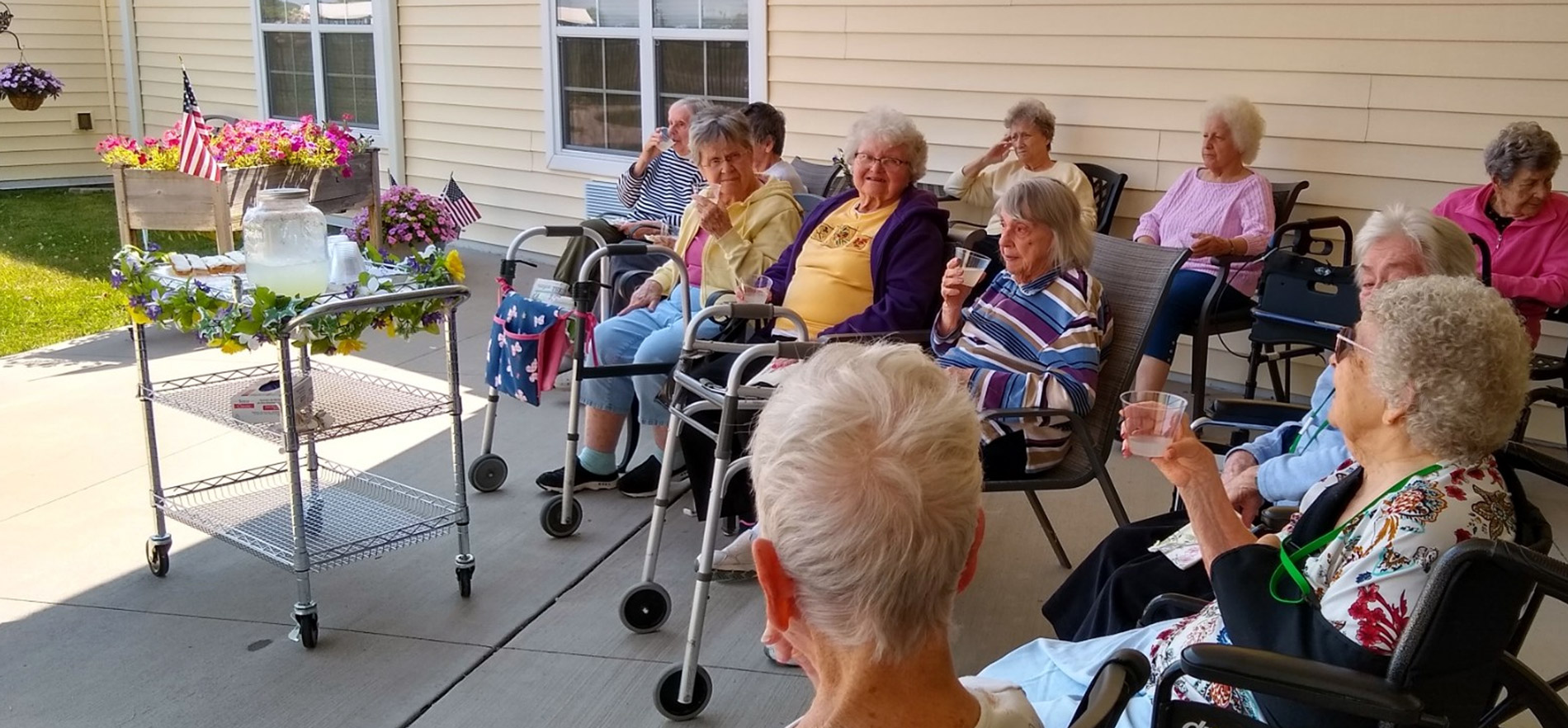 patients outside drinking lemonade